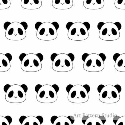 Cute panda seamless pattern on light gray background for nursery decor, baby textiles, wallpaper and children's products.