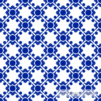 Blue azulejo ceramic tile seamless pattern inspired by traditional Portuguese decorative tiles.