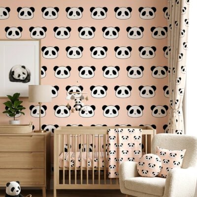 Cute Panda Seamless Pattern – Soft Pink Baby Nursery Print