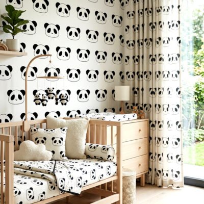Cute Panda Seamless Pattern – Light Gray Nursery Animal Print