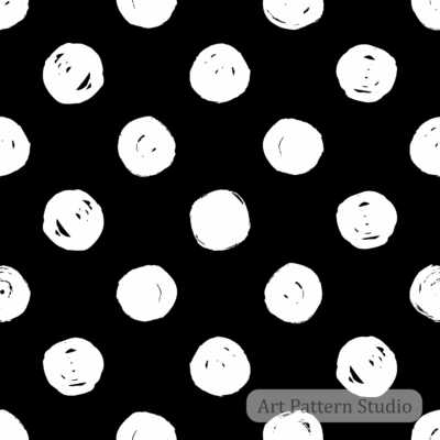 Abstract brush polka dot seamless pattern in black and white