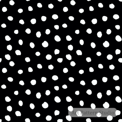 Black and white polka dot seamless pattern featuring hand-drawn irregular dots for fashion, textile printing, accessories, and surface design.