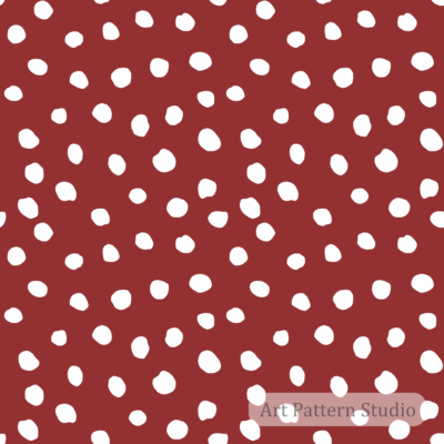 Red and white polka dot seamless pattern featuring organic hand-drawn dots for fashion, textile printing, accessories, and surface design.