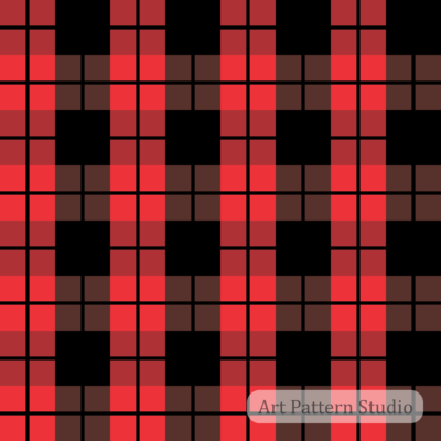 Red and black tartan plaid seamless pattern featuring a modern geometric checkered design for fashion, textile printing, accessories and surface design.