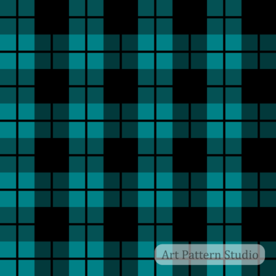 Teal blue plaid seamless pattern featuring a modern geometric tartan checkered design for fashion, textile printing, accessories and surface design.
