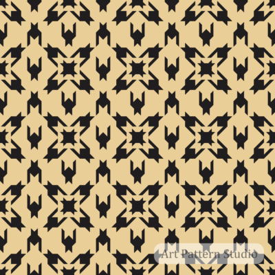 Beige and black geometric star abstract seamless pattern with bold angular motif for textile, wallpaper, fashion, packaging, and surface design.
