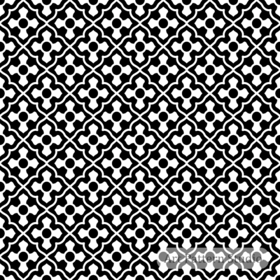 White gothic cross abstract seamless pattern on black background with ornamental geometric motif for fashion, textile, wallpaper, packaging, and surface design.