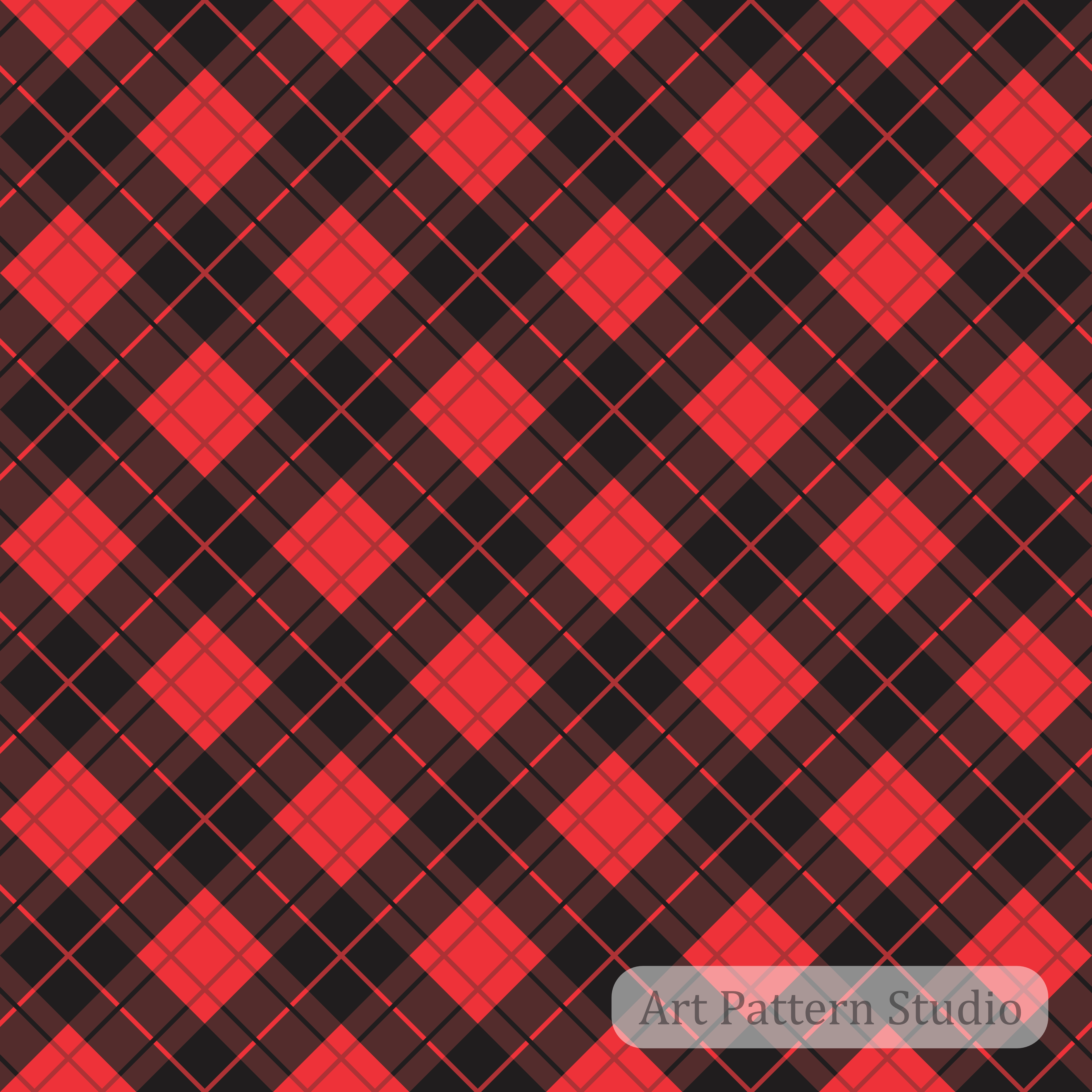 Red black diagonal tartan seamless pattern with bold crossing plaid lines for fashion, textile design, wallpaper, packaging, and surface design.
