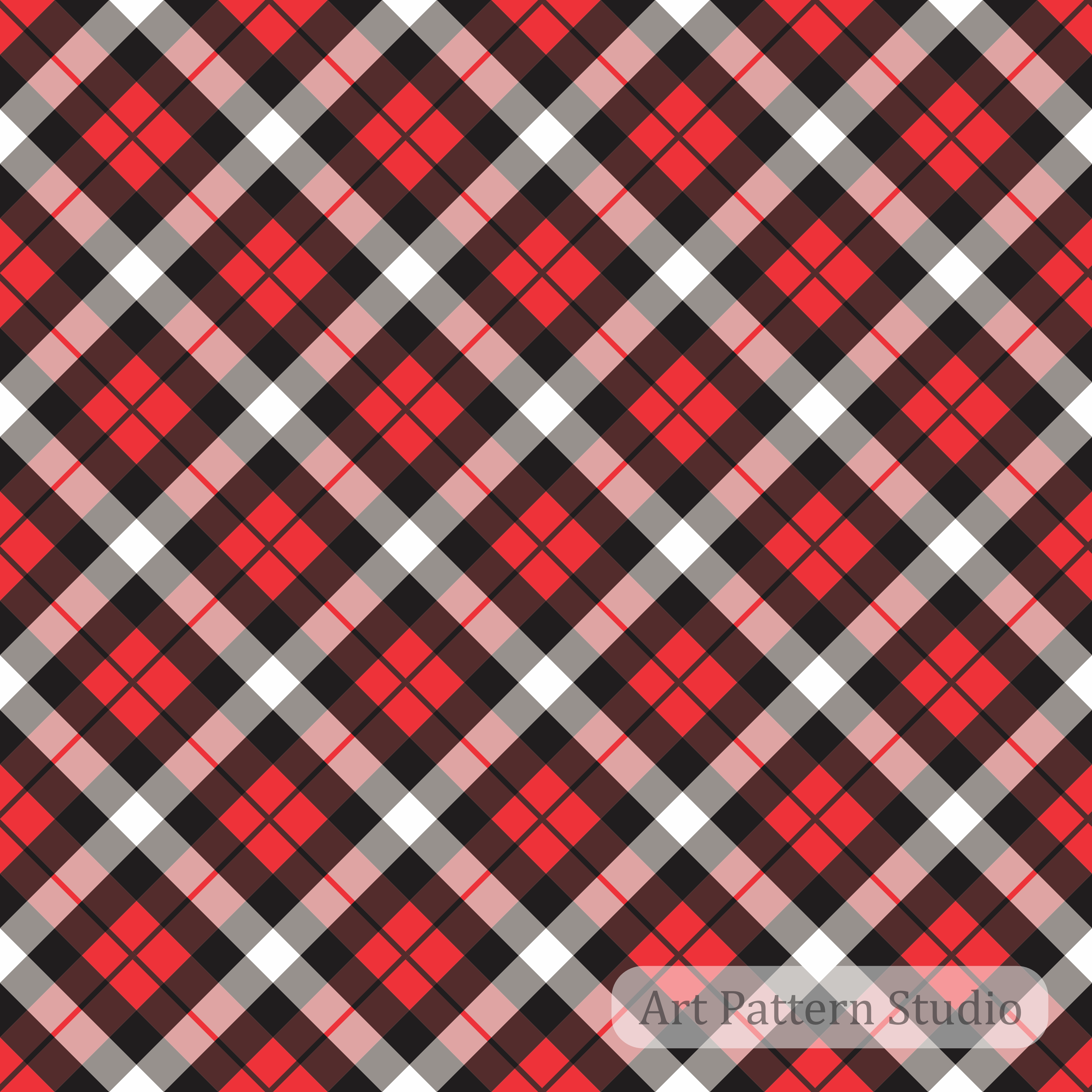 Red gray diamond tartan seamless pattern with diagonal plaid structure for textile design, fashion prints, wallpaper, packaging, and heritage collections.