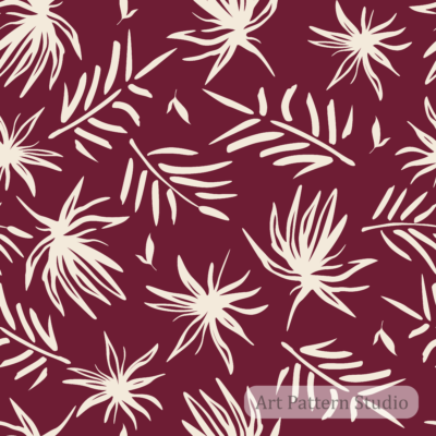 Burgundy abstract tropical palm leaves seamless pattern with ivory botanical foliage for fashion textiles wallpaper and interiors
