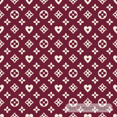 Burgundy and atelier ivory luxury floral monogram seamless pattern for fashion textiles scarves wallpaper and accessories