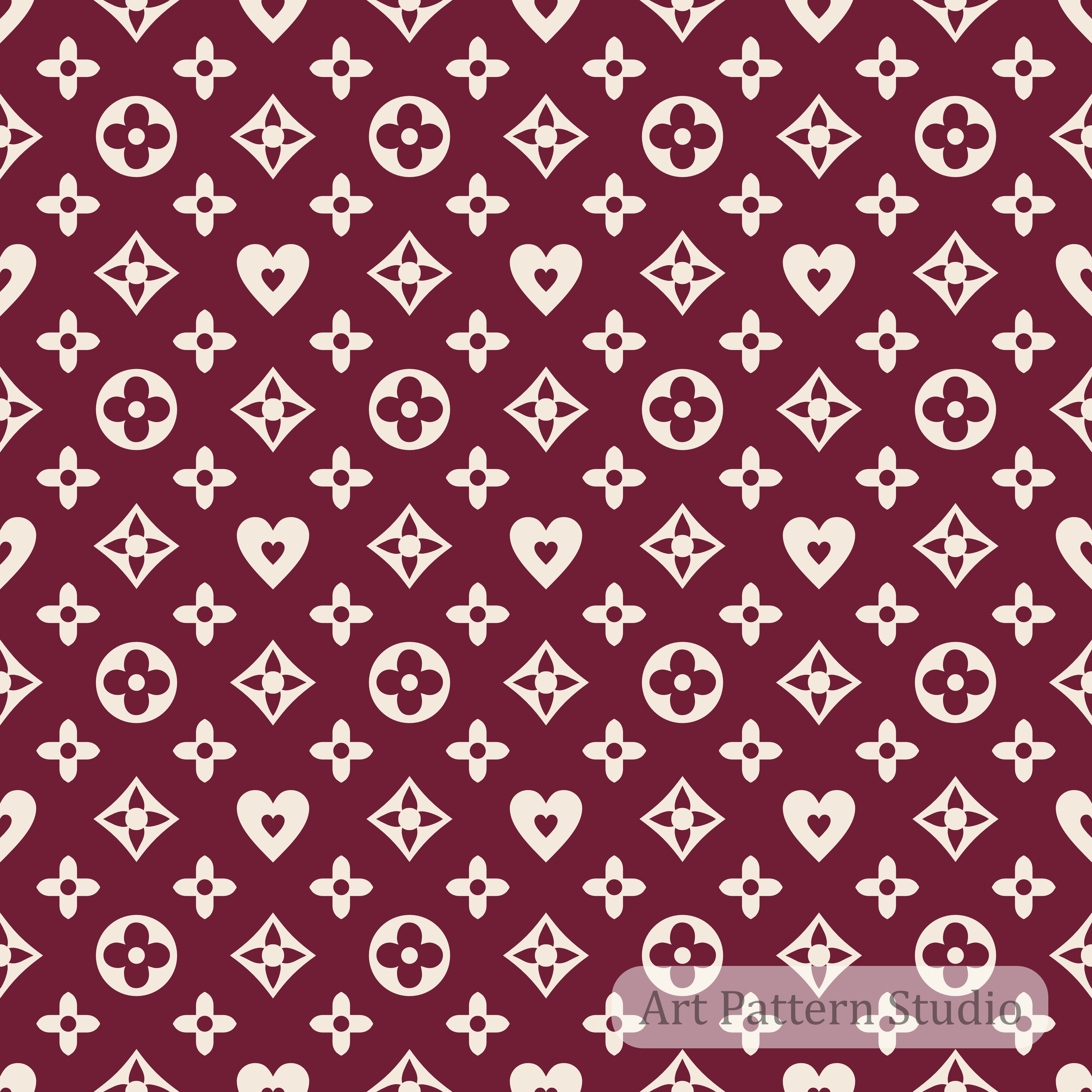 Burgundy and atelier ivory luxury floral monogram seamless pattern for fashion textiles scarves wallpaper and accessories