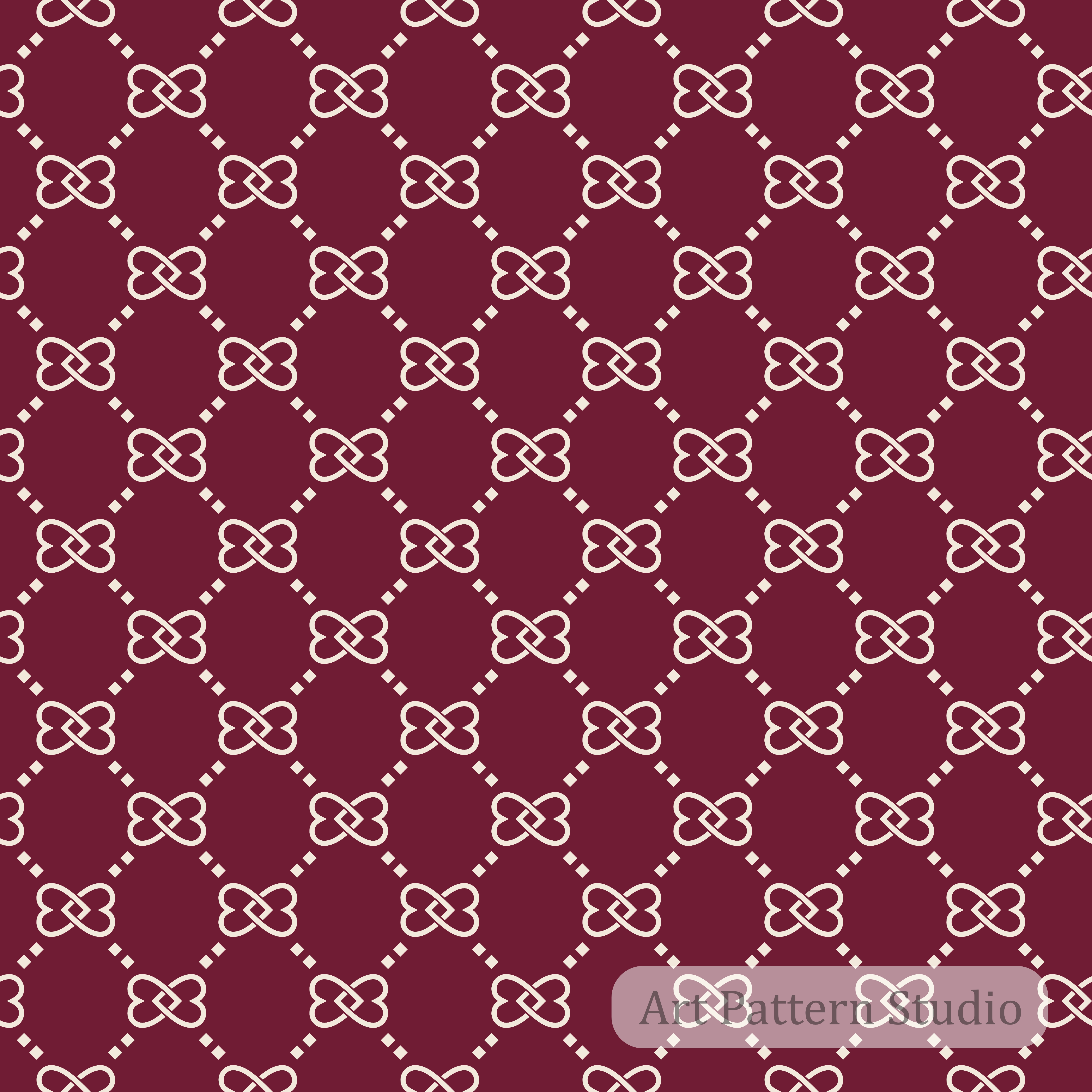 Burgundy and atelier ivory luxury interlocking knot lattice seamless pattern for fashion scarves textiles wallpaper and accessories