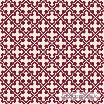 Burgundy and ivory Gothic cross seamless pattern with ornamental lattice for fashion textiles and wallpaper