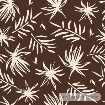 Deep chocolate brown abstract tropical palm leaves seamless pattern with ivory foliage for fashion textiles wallpaper and hospitality