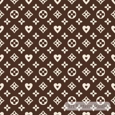 Deep chocolate and atelier ivory luxury floral monogram seamless pattern for fashion accessories textiles and wallpaper