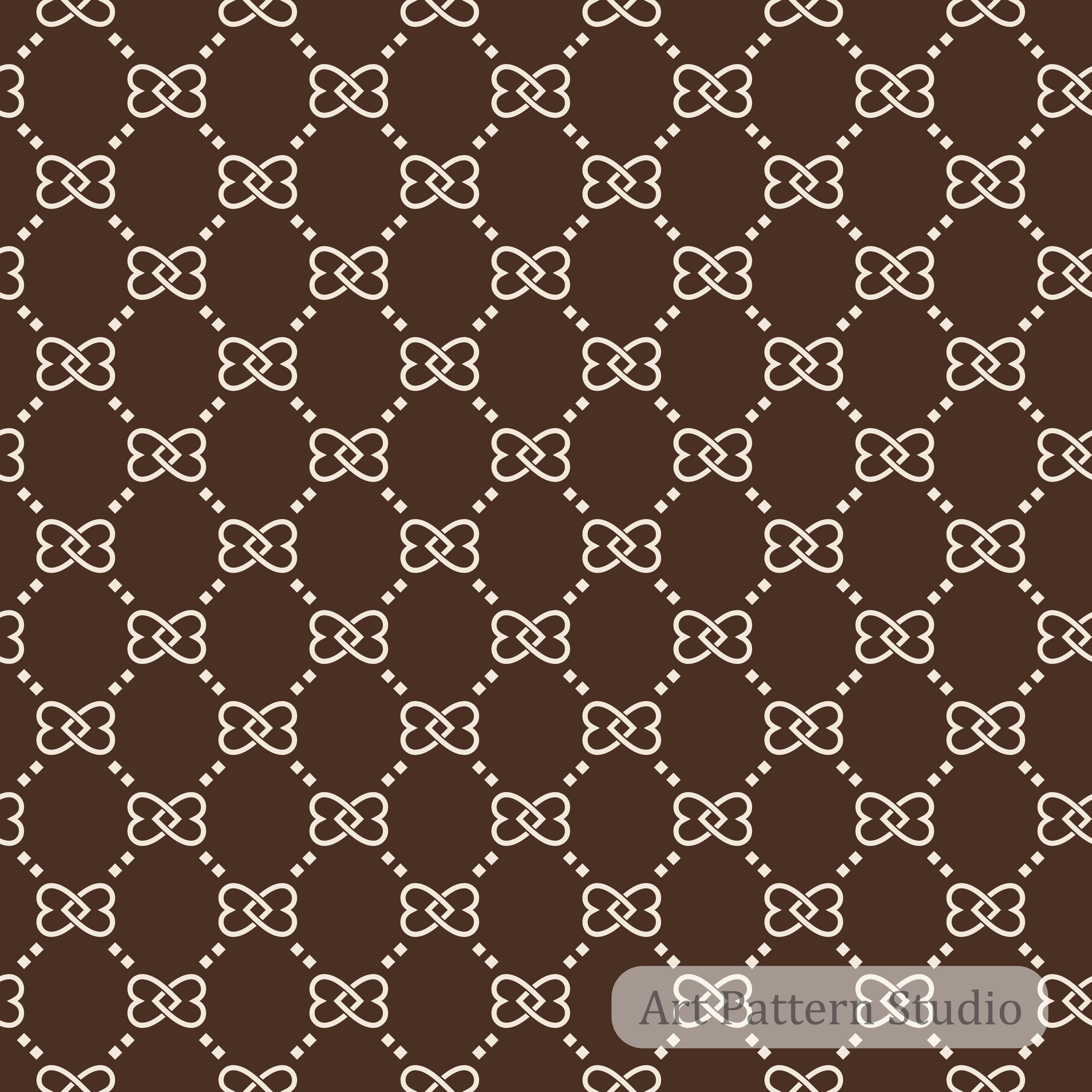 Deep chocolate and atelier ivory luxury interlocking knot lattice seamless pattern for fashion accessories textiles and wallpaper