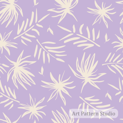 Fairy lilac abstract tropical palm leaves seamless pattern with ivory foliage for resort fashion textiles wallpaper and stationery