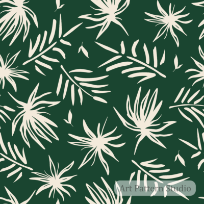 Forest green abstract tropical palm leaves seamless pattern with ivory botanical foliage for fashion fabric wallpaper and hospitality