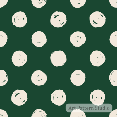Forest green and atelier ivory hand-drawn polka dot seamless pattern for fashion textiles wallpaper packaging and home decor