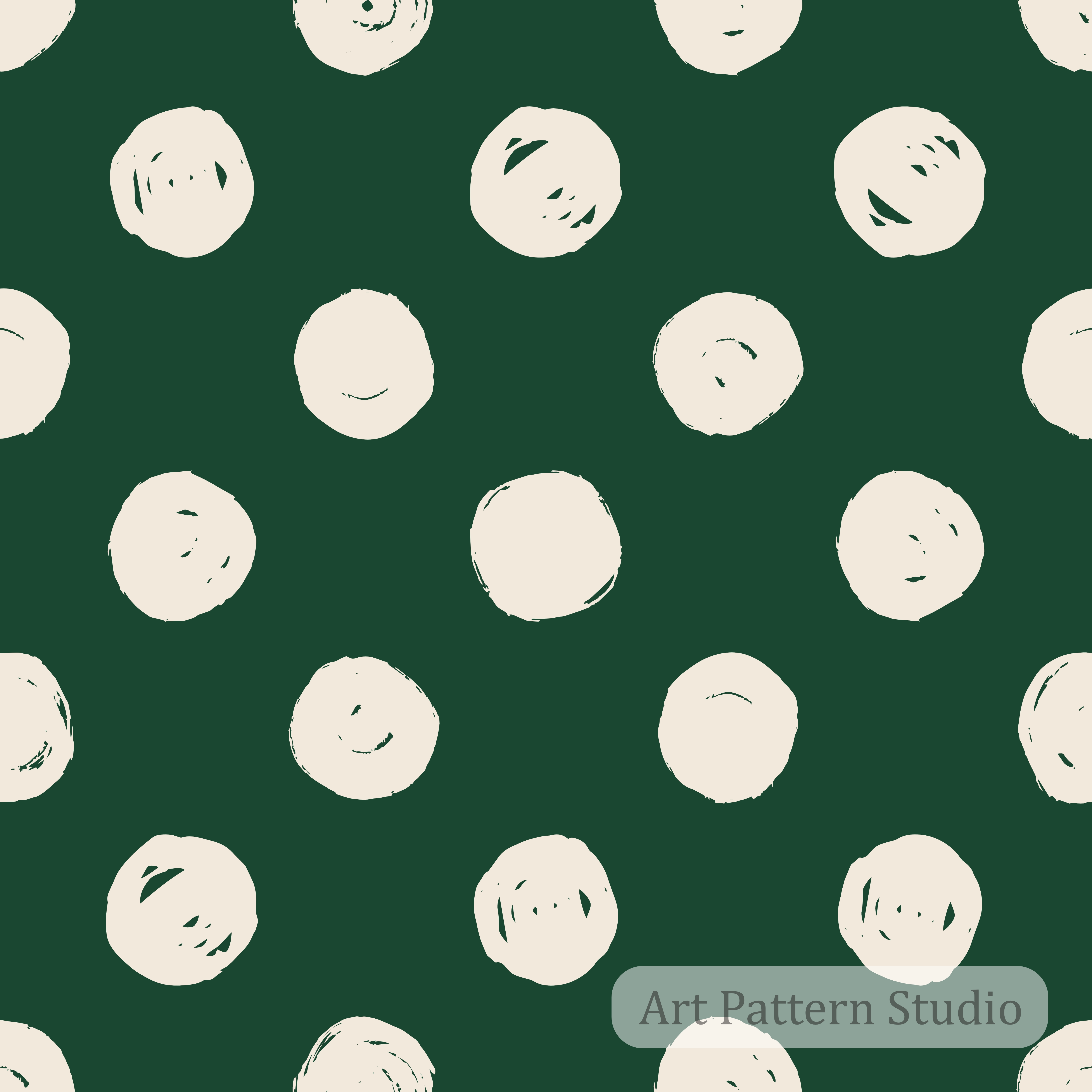 Forest green and atelier ivory hand-drawn polka dot seamless pattern for fashion textiles wallpaper packaging and home decor