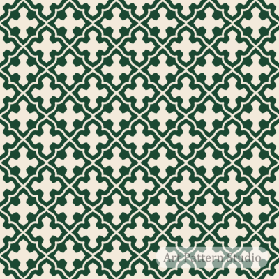 Forest green and ivory Gothic cross seamless pattern with heritage lattice for textile wallpaper and hospitality design
