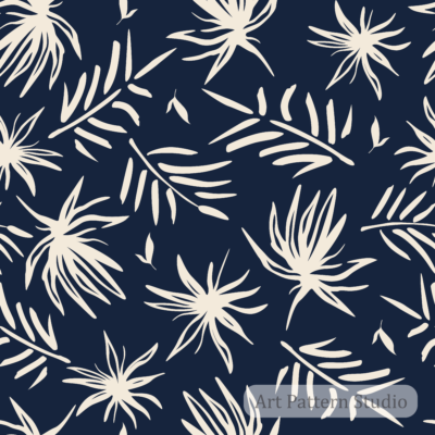Midnight blue abstract tropical palm leaves seamless pattern with ivory foliage for resort fashion textiles wallpaper and interiors
