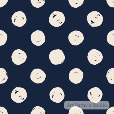 Midnight blue and atelier ivory hand-drawn polka dot seamless pattern for fashion textiles wallpaper accessories and packaging