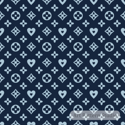 Midnight blue and powder blue luxury floral monogram seamless pattern for fashion scarves textiles wallpaper and accessories