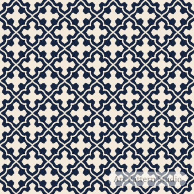 Midnight navy and ivory Gothic cross seamless pattern for premium fashion textile and wallpaper design
