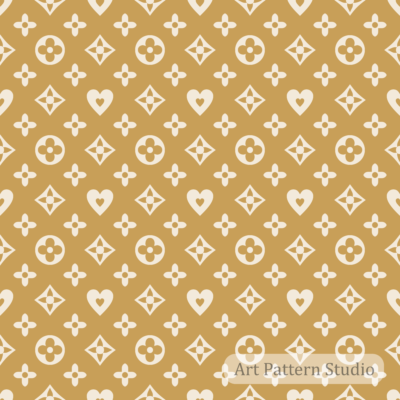 Mineral gold and atelier ivory luxury floral monogram seamless pattern for premium fashion accessories wallpaper and textiles