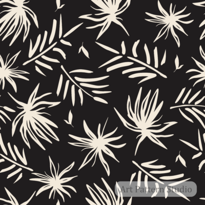Night black abstract tropical palm leaves seamless pattern with ivory foliage for bold fashion textiles wallpaper and interiors