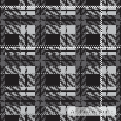 Black gray tartan seamless pattern with classic plaid structure for luxury textile design, fashion prints, wallpaper, packaging, and heritage collections.