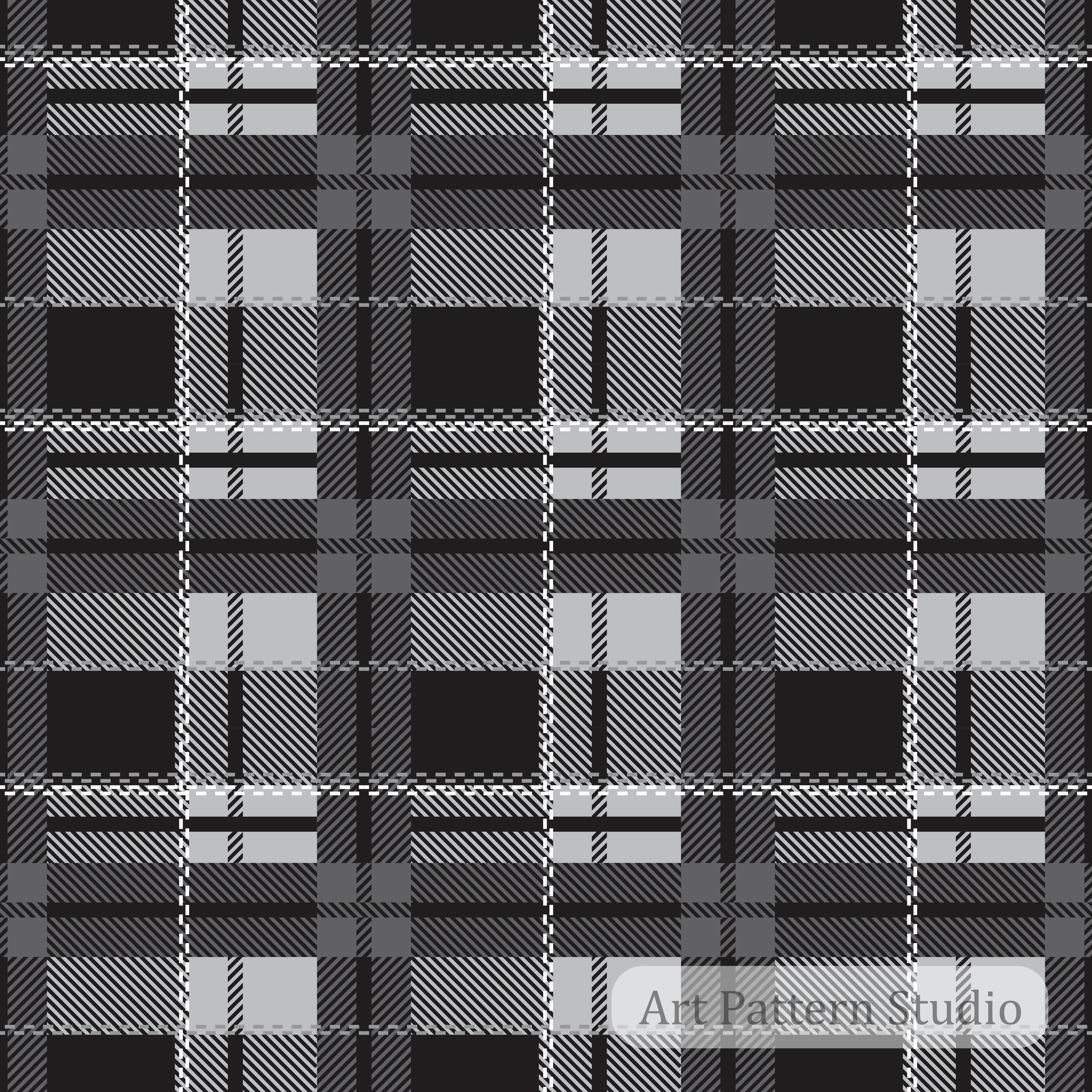 Black gray tartan seamless pattern with classic plaid structure for luxury textile design, fashion prints, wallpaper, packaging, and heritage collections.