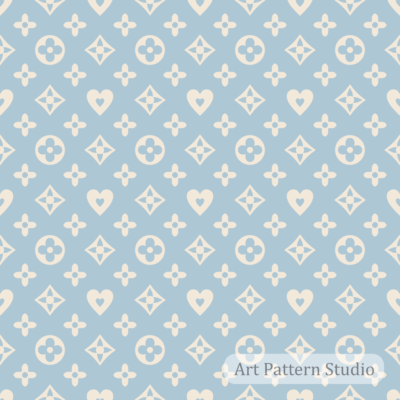 Powder blue and atelier ivory luxury floral monogram seamless pattern for fashion textiles wallpaper stationery and accessories