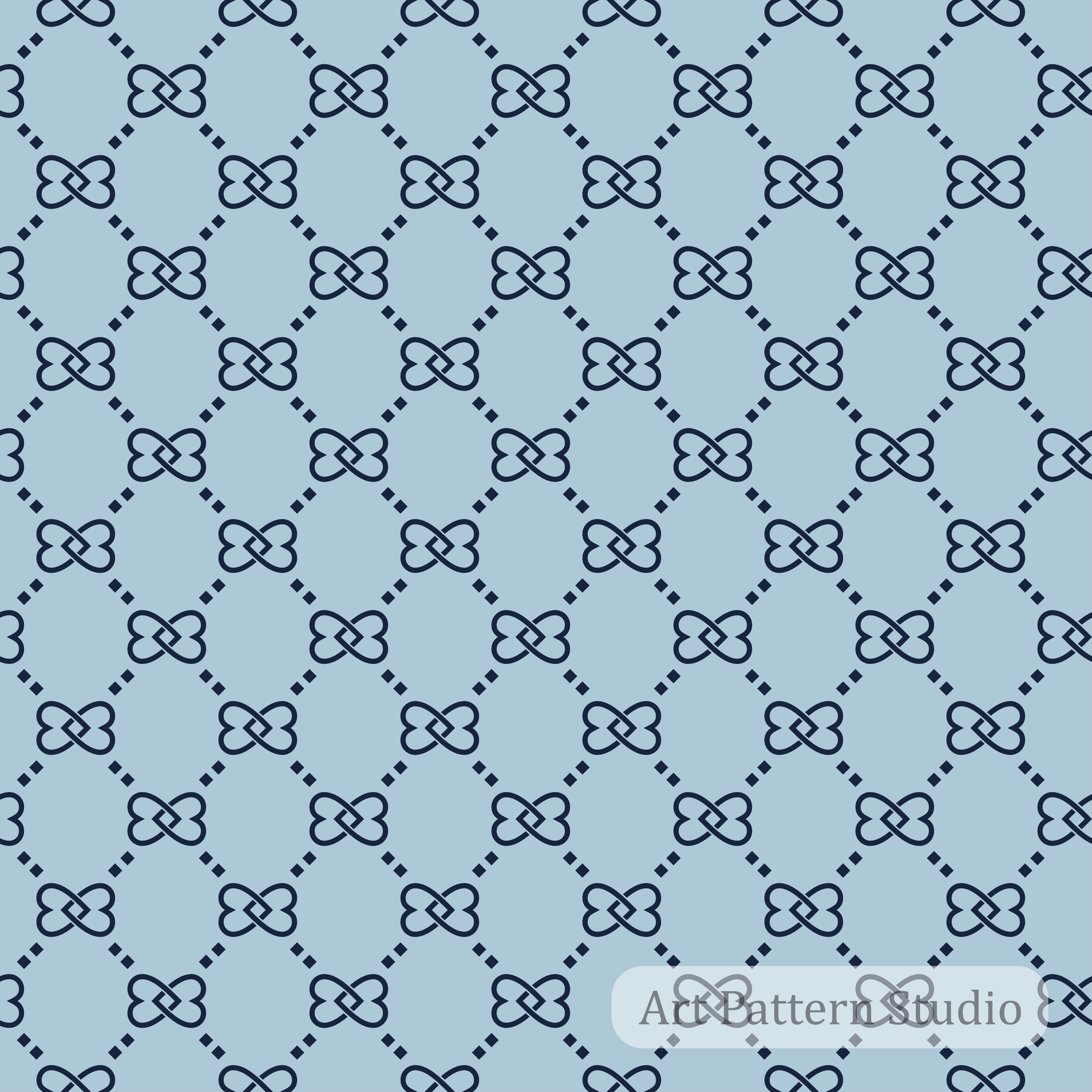 Powder blue and midnight blue luxury interlocking knot lattice seamless pattern for fashion scarves textiles wallpaper and interiors