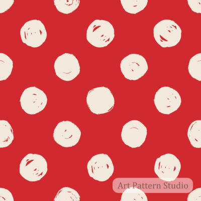 Scarlet and atelier ivory hand-drawn polka dot seamless pattern for bold fashion textiles wallpaper accessories and packaging