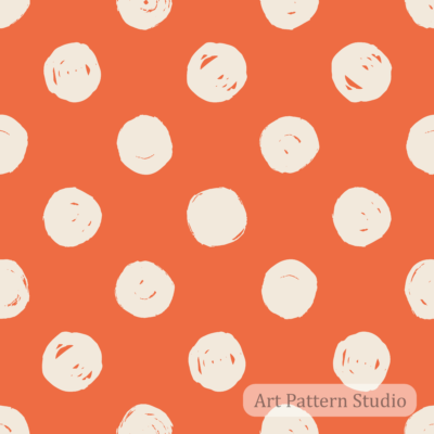 Tangerine coral and atelier ivory hand-drawn polka dot seamless pattern for fashion resortwear textiles wallpaper and accessories