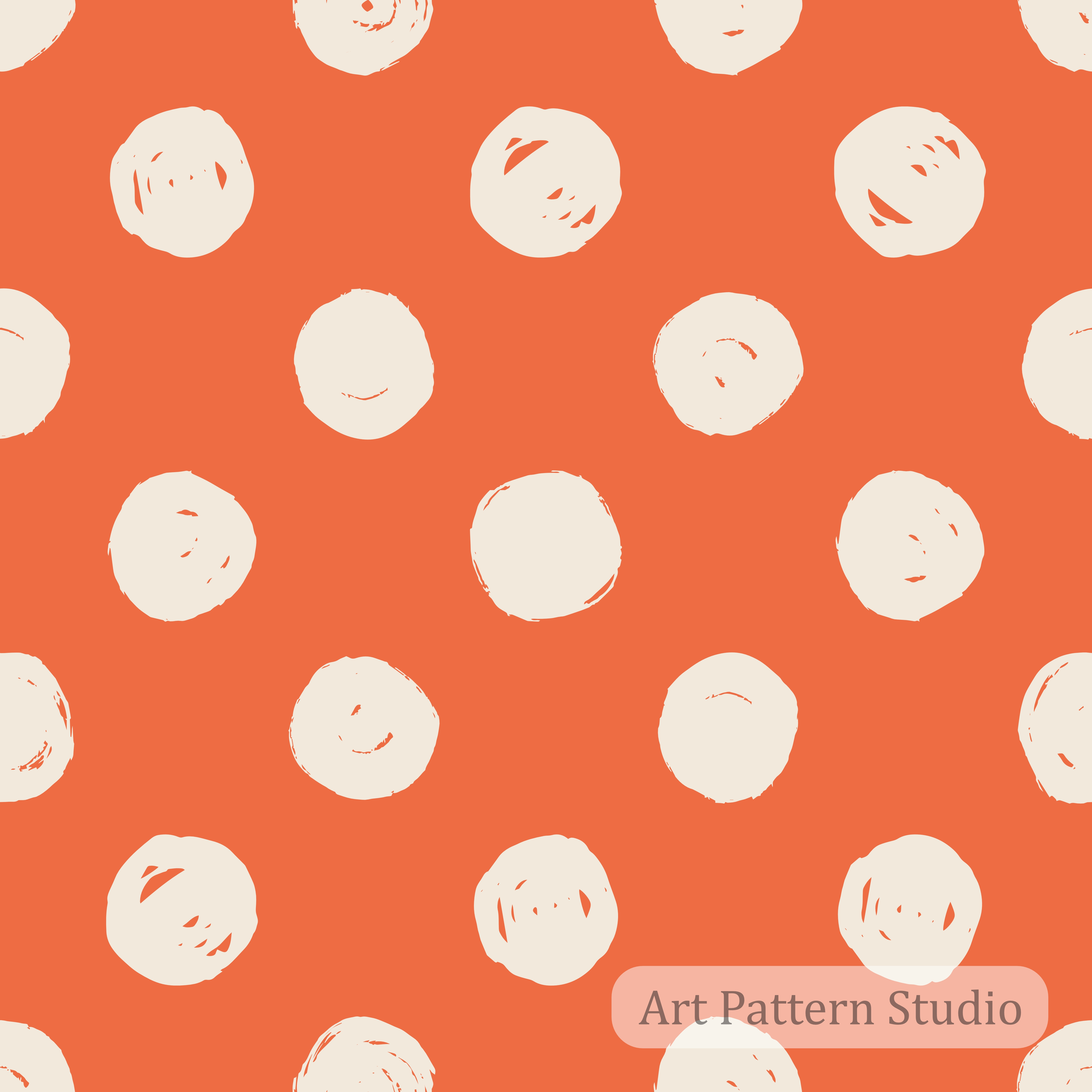 Tangerine coral and atelier ivory hand-drawn polka dot seamless pattern for fashion resortwear textiles wallpaper and accessories