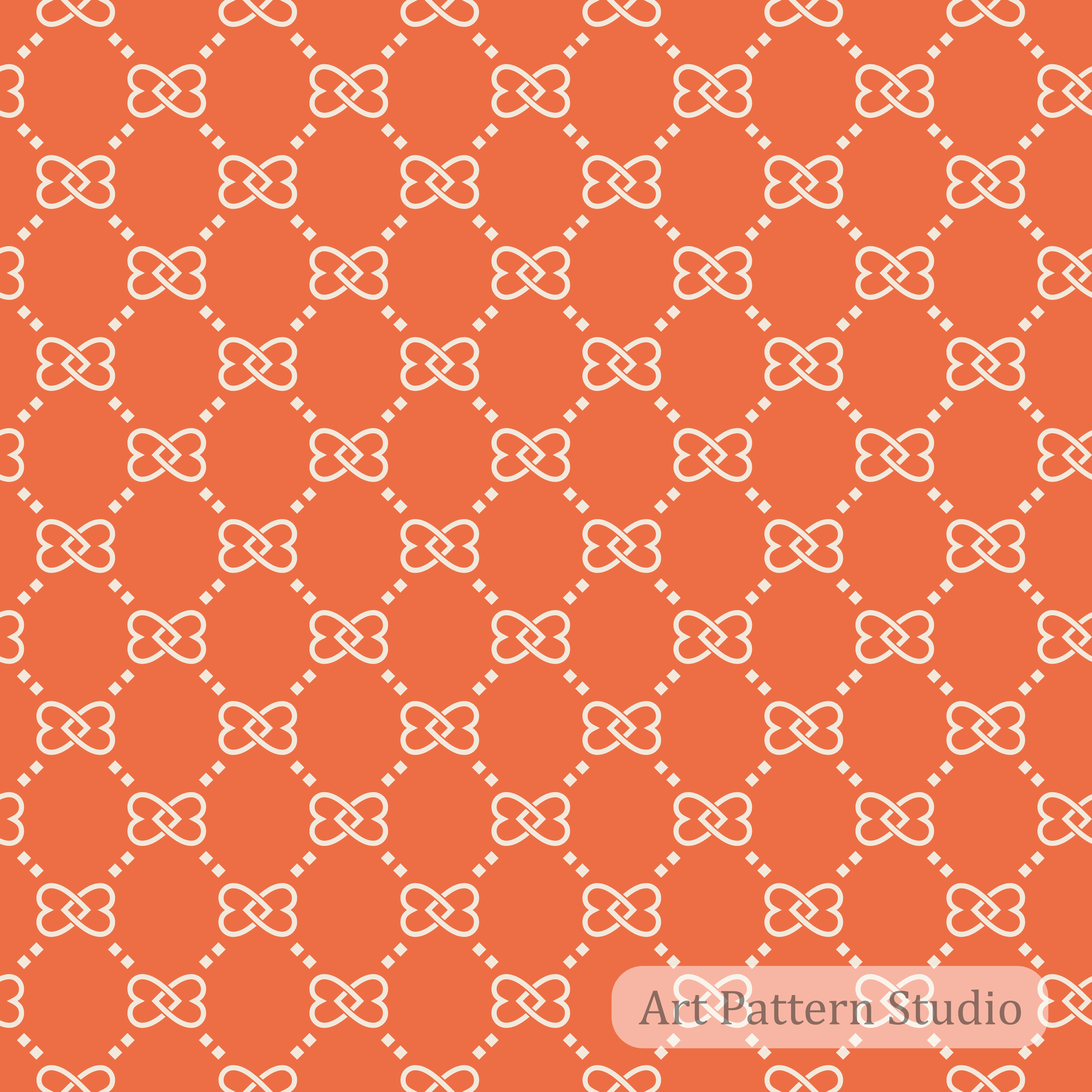 Tangerine coral and atelier ivory luxury interlocking knot lattice seamless pattern for fashion resortwear accessories and wallpaper