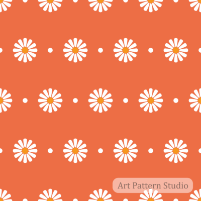 Tangerine coral retro daisy floral polka dot seamless pattern with white flowers for fashion resort textiles wallpaper and surface design