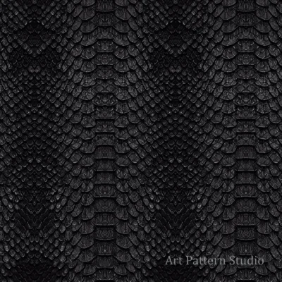 Black snakeskin illustration seamless pattern texture