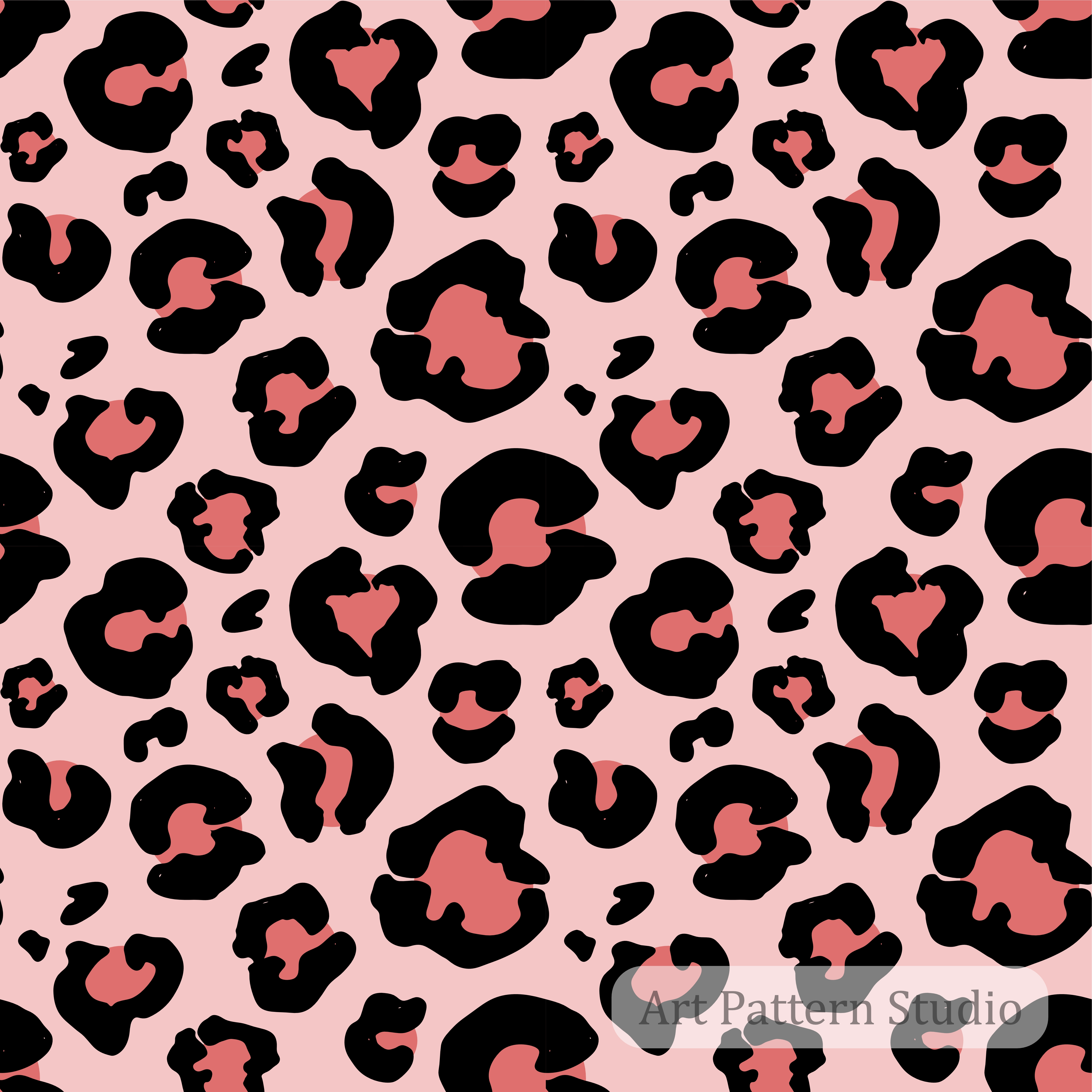 Bold blush pink leopard print seamless pattern with black and coral organic spots for fashion, textiles and wallpaper.