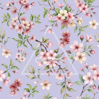 Cherry Blossom Watercolor Seamless Pattern - Lilac
