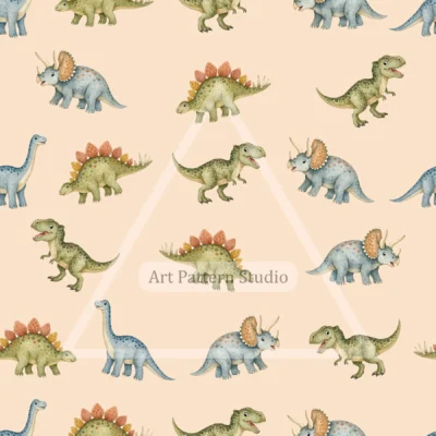 Peach cute watercolor dinosaur kids seamless pattern for nursery textiles and wallpaper