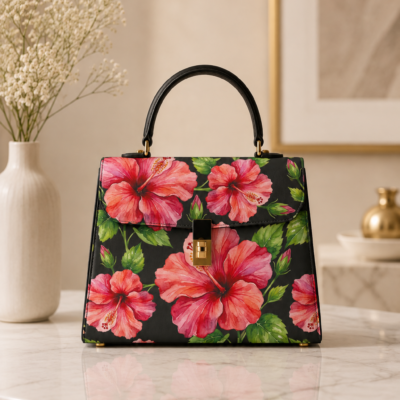 Black Pink Hibiscus Watercolor Illustration Seamless Pattern