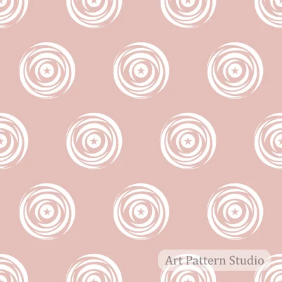 Blush Pink hand drawn star polka dot seamless pattern with circular brush motifs