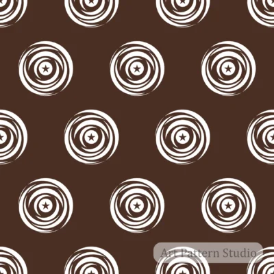 Chocolate Brown hand drawn star polka dot seamless pattern with circular brush motifs