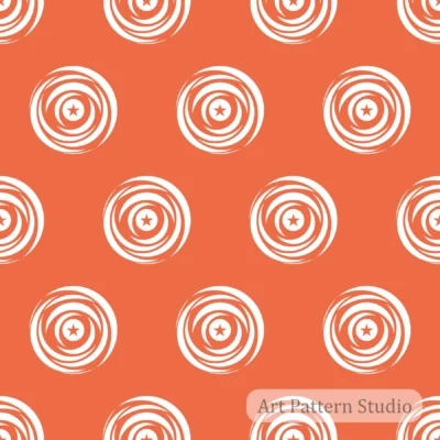 Coral Orange hand drawn star polka dot seamless pattern with circular brush motifs