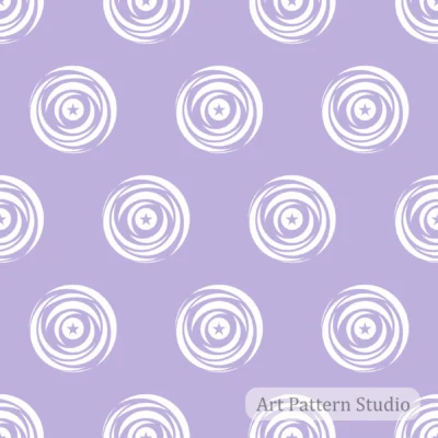 Lavender hand drawn star polka dot seamless pattern with circular brush motifs